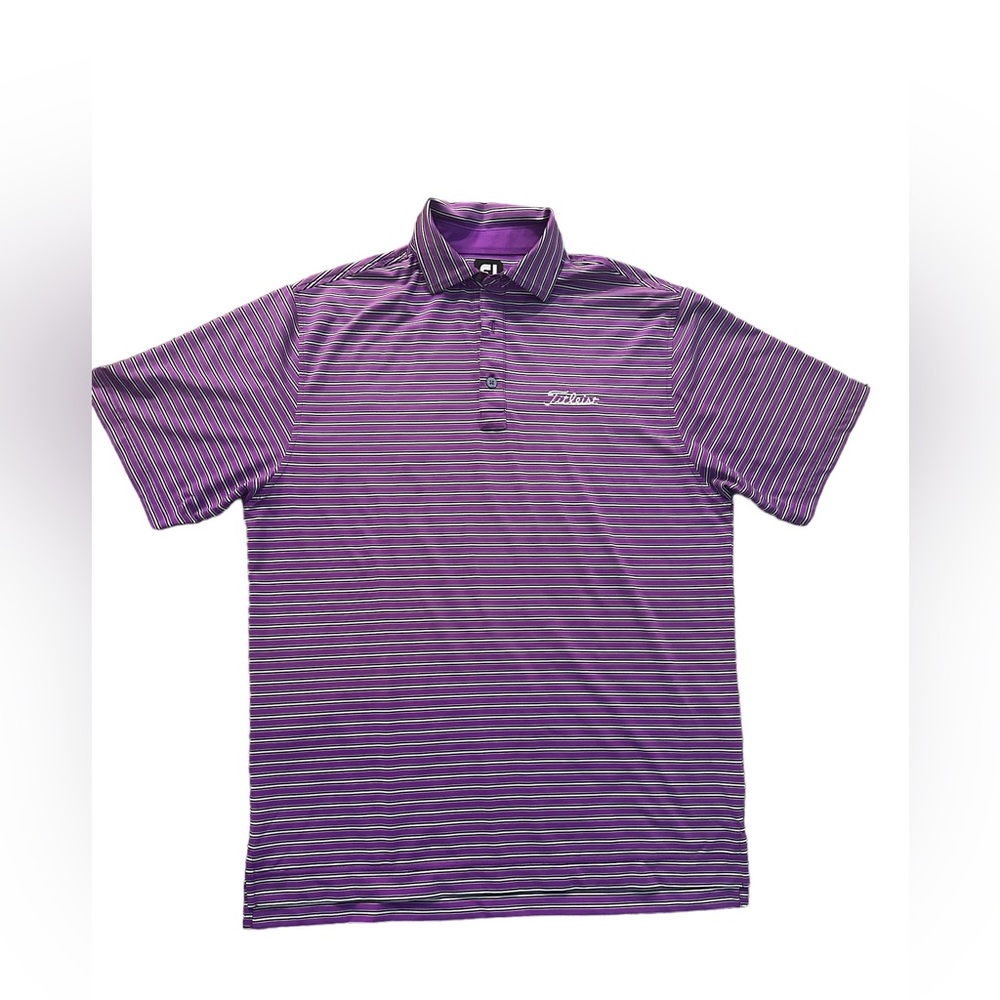 Footjoy FJ Titleist White/Purple and black Striped Golf Shirt, SZ M EUC - Picture 5 of 6